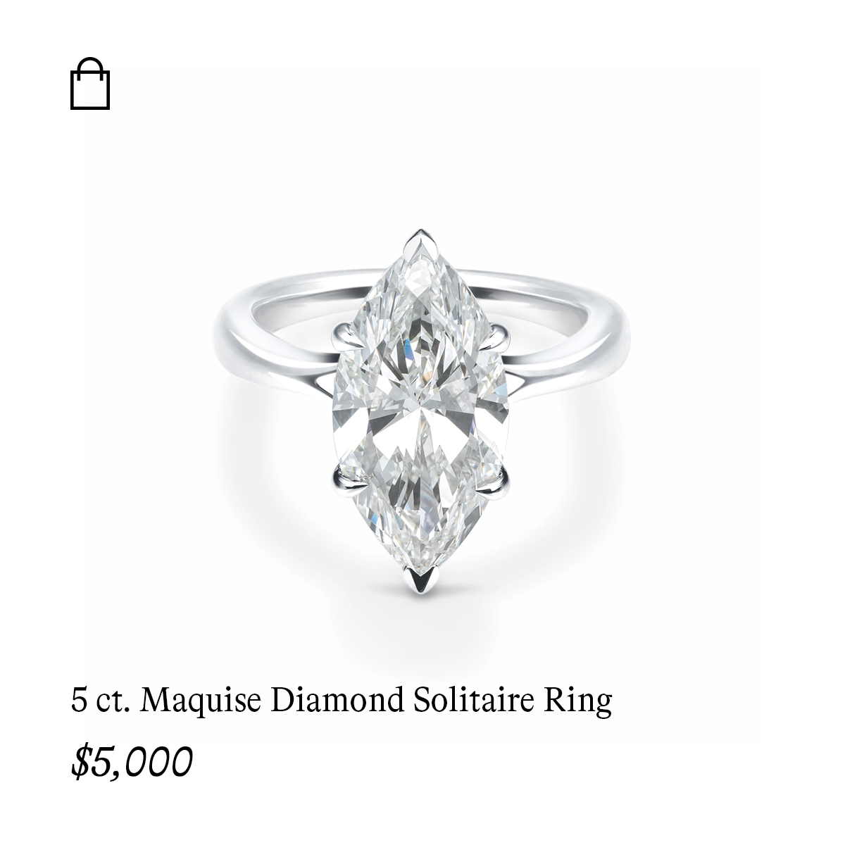 5 ct. Maquise Diamond Solitaire Ring in 14k White Gold