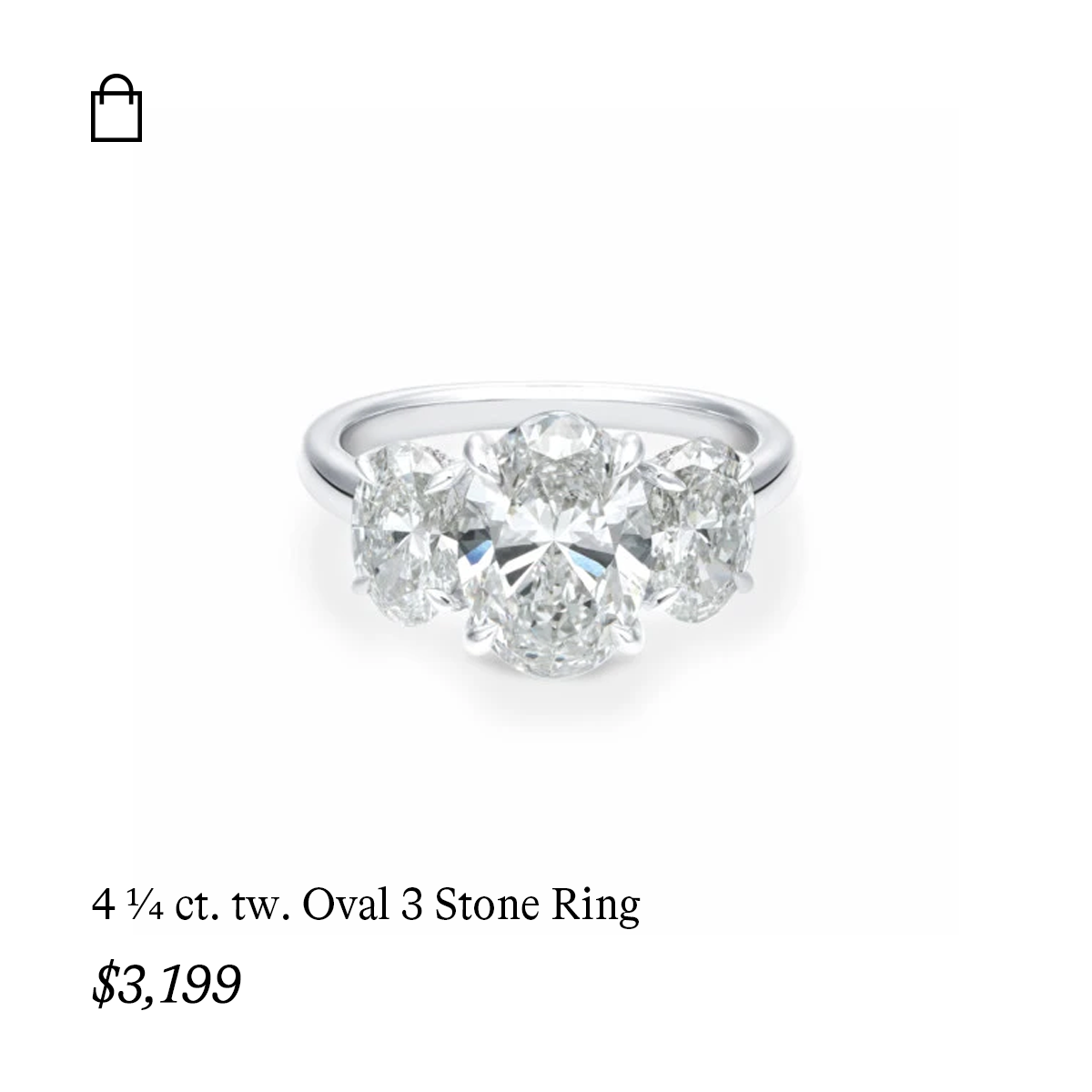 4 1/4 ct. tw. Oval 3 Stone Ring in 14k White Gold