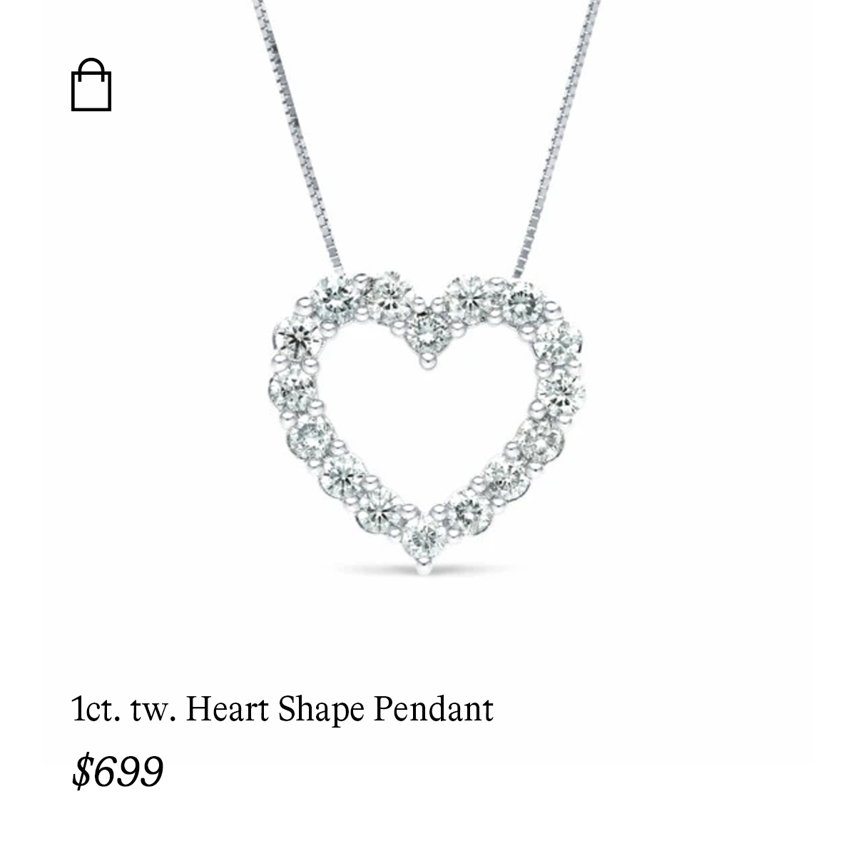 1ct. tw. Round Lab Diamond Heart Shape Pendant in 14k White Gold