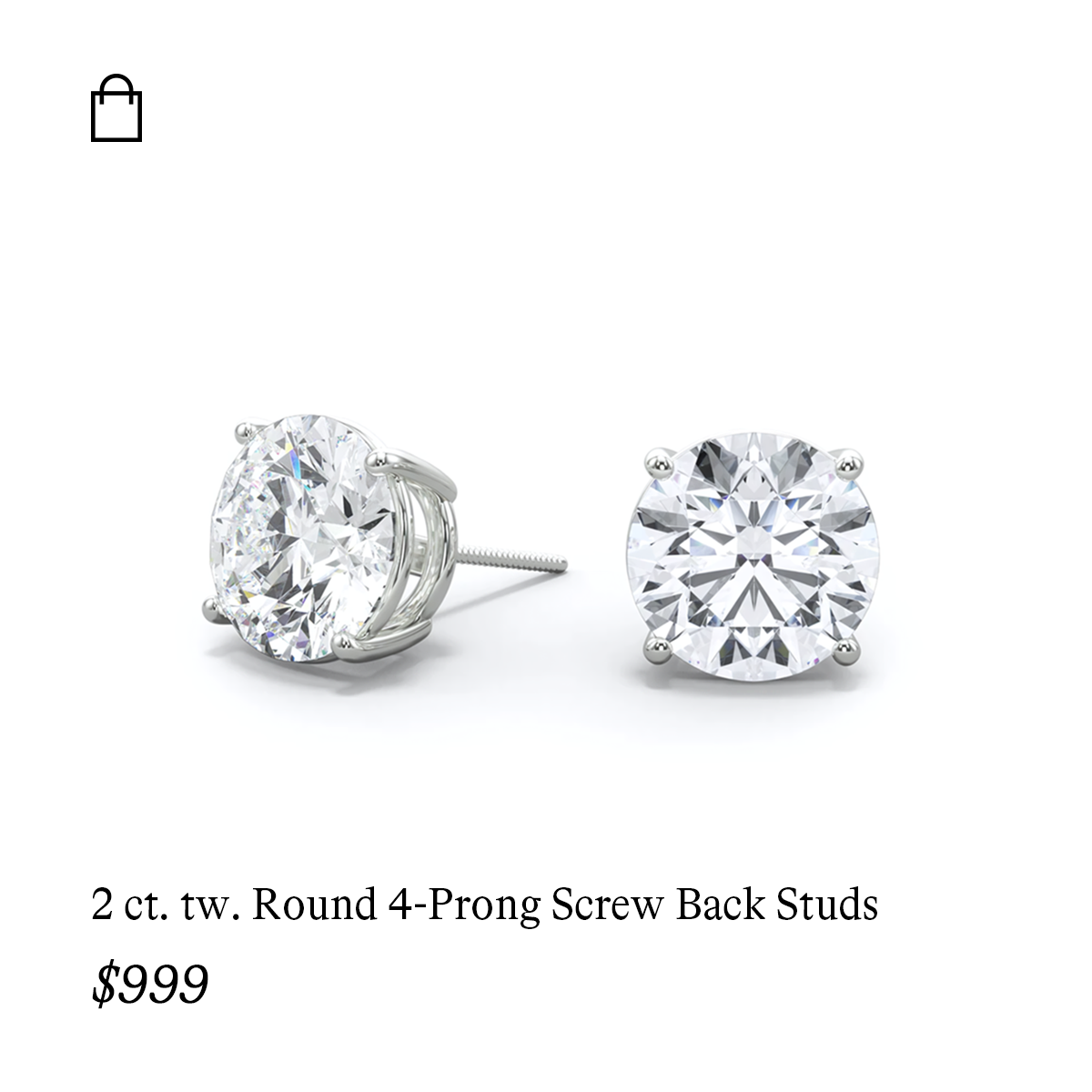 2 ct. tw. Round 4-Prong Screw Back Studs in 14k White Gold