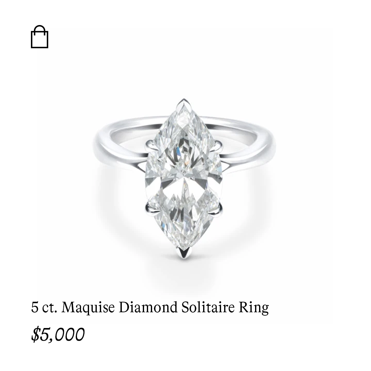 5 ct. Maquise Diamond Solitaire Ring in 14k White Gold