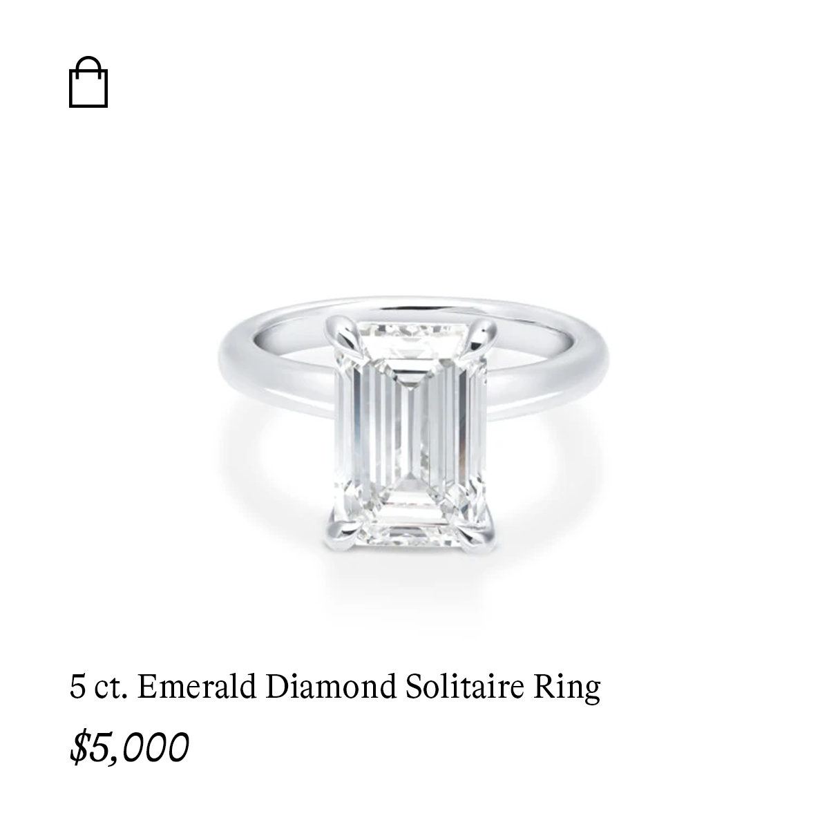 5 ct. Emerald Diamond Solitaire Ring in 14k White Gold