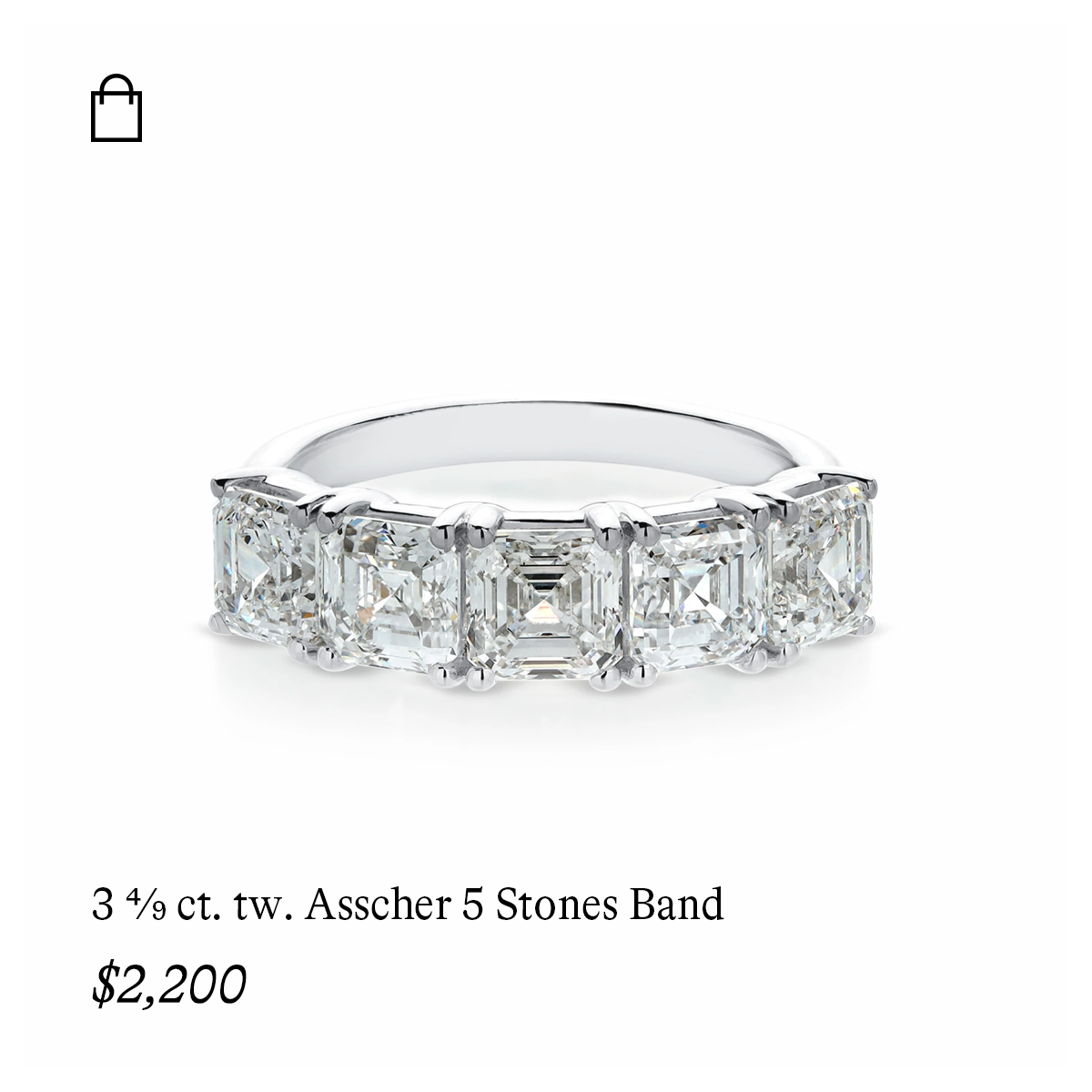 3 4/9 ct. tw. Asscher 5 Stones Band in 14k White Gold