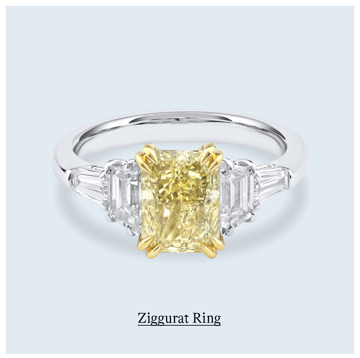 Ziggurat Ring With 2 ct. Radiant Yellow Lab Diamond
