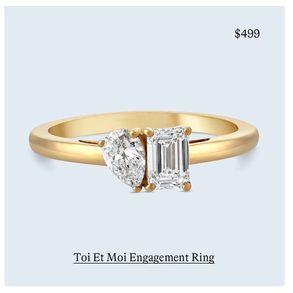 3/4 ct. tw. Pear and Emerald Toi Et Moi Engagement Ring in 14K Yellow Gold