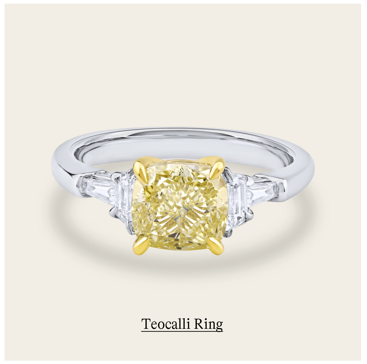 Teocalli Ring With 2 ct. Cushion Yellow Lab Diamond
