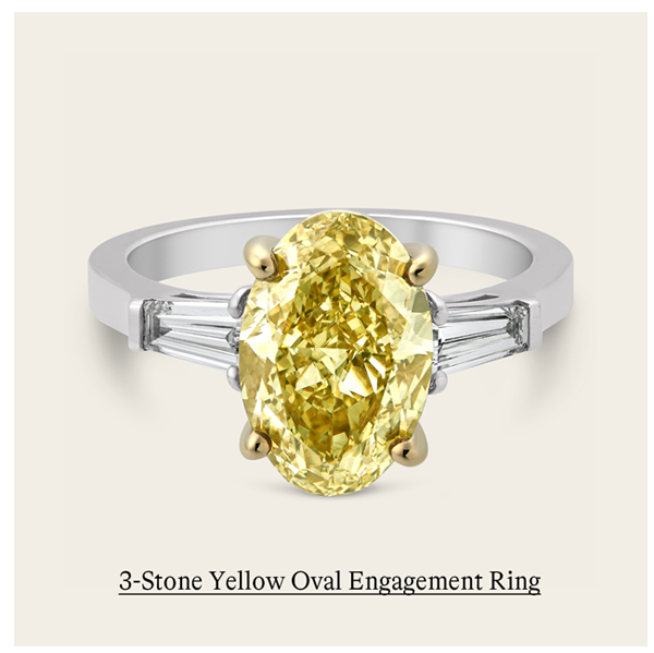 3-Stone Yellow Oval Engagement Ring in 14kt White and Yellow Gold