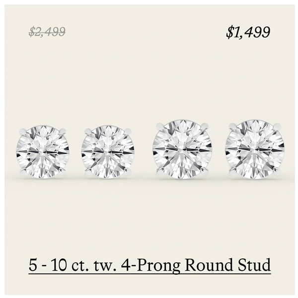 5 - 10 ct. tw. 4-Prong Round Stud with Friction/Standard Post in 14K White Gold