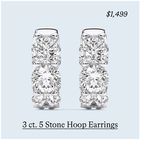 3 - 5 ct. 5 Stone Inside Out Huggie Hoop Earrings in 14k White Gold