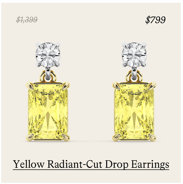 Yellow Radiant-Cut Two Stone Drop Earrings in 14K White and Yellow