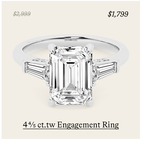 4 4/5 ct.tw Tapered Baguette 3-Stone Engagement Ring in 14K White Gold