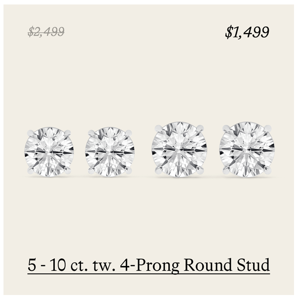 3 1/2 - 10 ct. tw. 4-Prong Round Stud with Friction/Standard Post in 14K White Gold