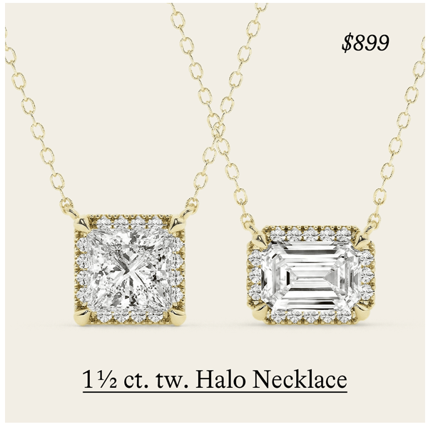 1 1/2 ct. tw. Lab Grown Diamond Halo Necklace in 14kt Yellow Gold