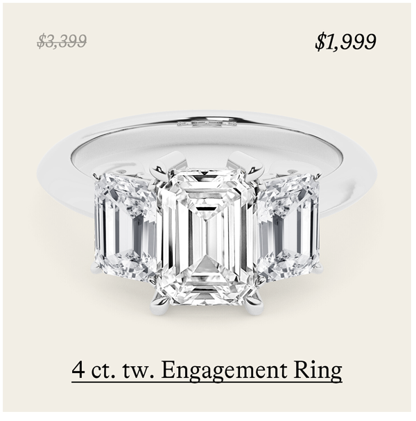 4 ct. tw. Emerald Three Stone Engagement Ring in 14K White Gold