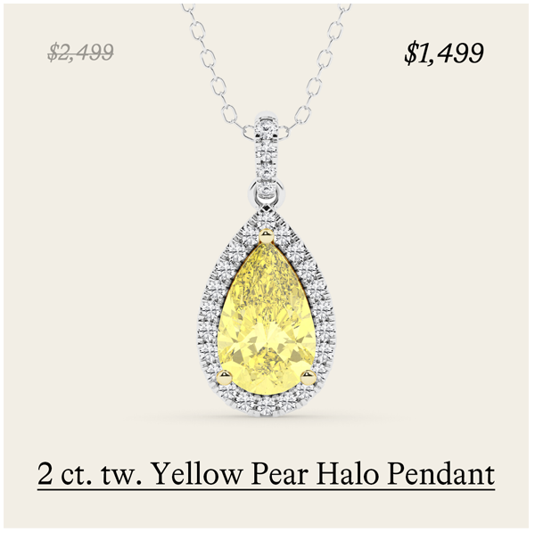 2 ct. tw. Yellow Pear Halo Pendant in 14K White and Yellow Gold