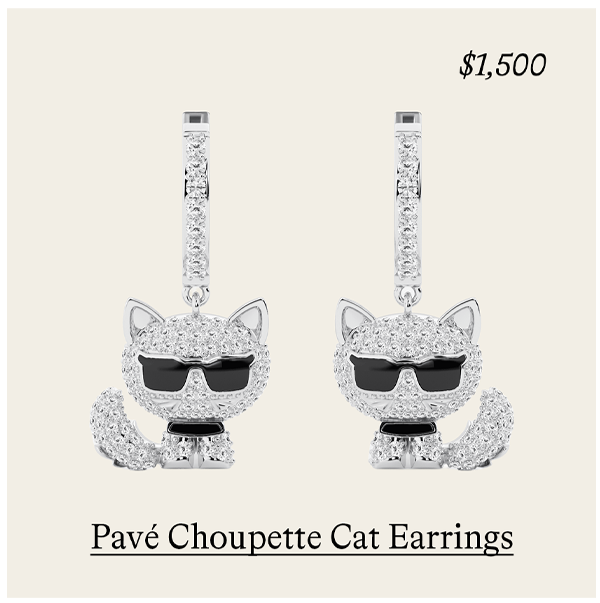 Pavé Choupette Cat Drop Huggie Earrings in Sterling Silver