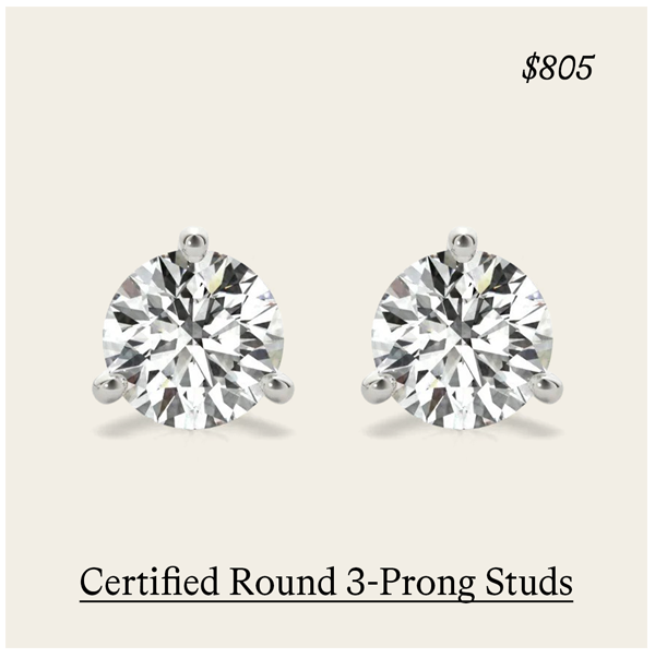 Certified Round 3-Prong Studs in 14K Gold