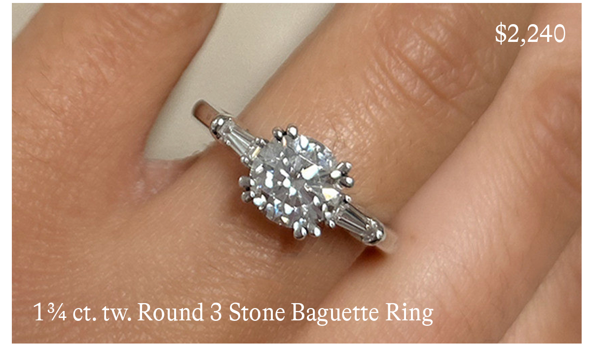 1 3/4 ct. tw. Round 3 Stone Baguette Ring in 14k White Gold
