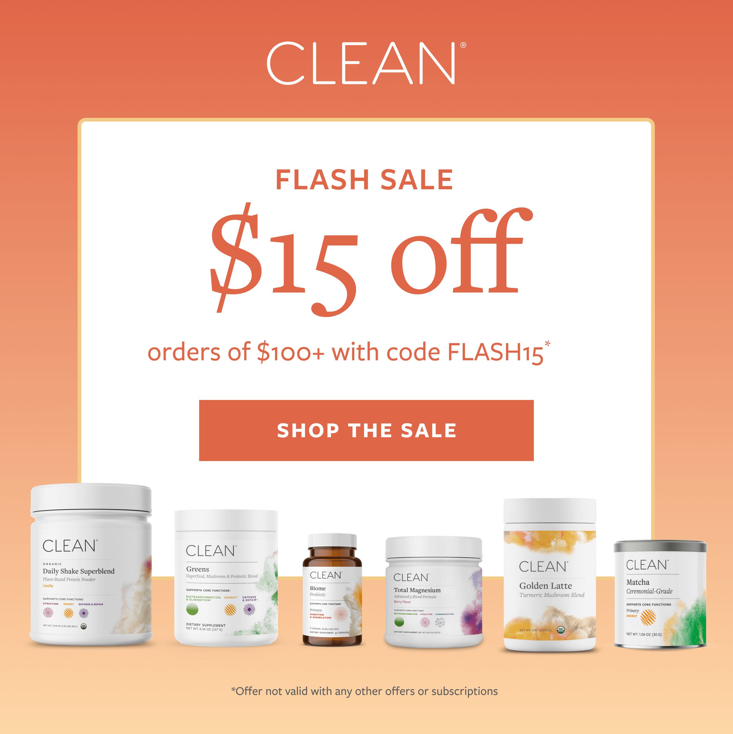 $15 off orders $100+