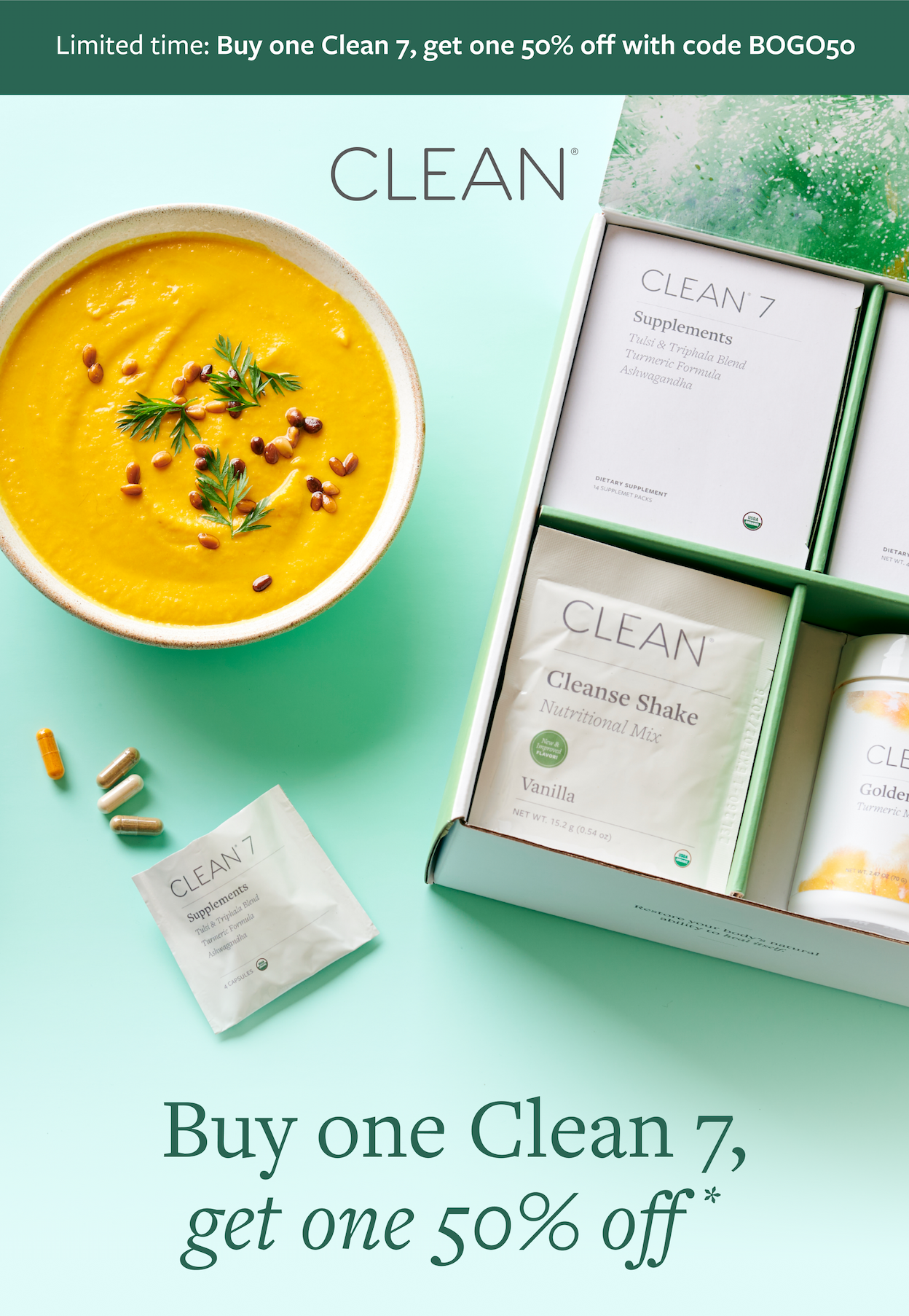 Clean 7 Buy One Get One 50% off with code BOGO50