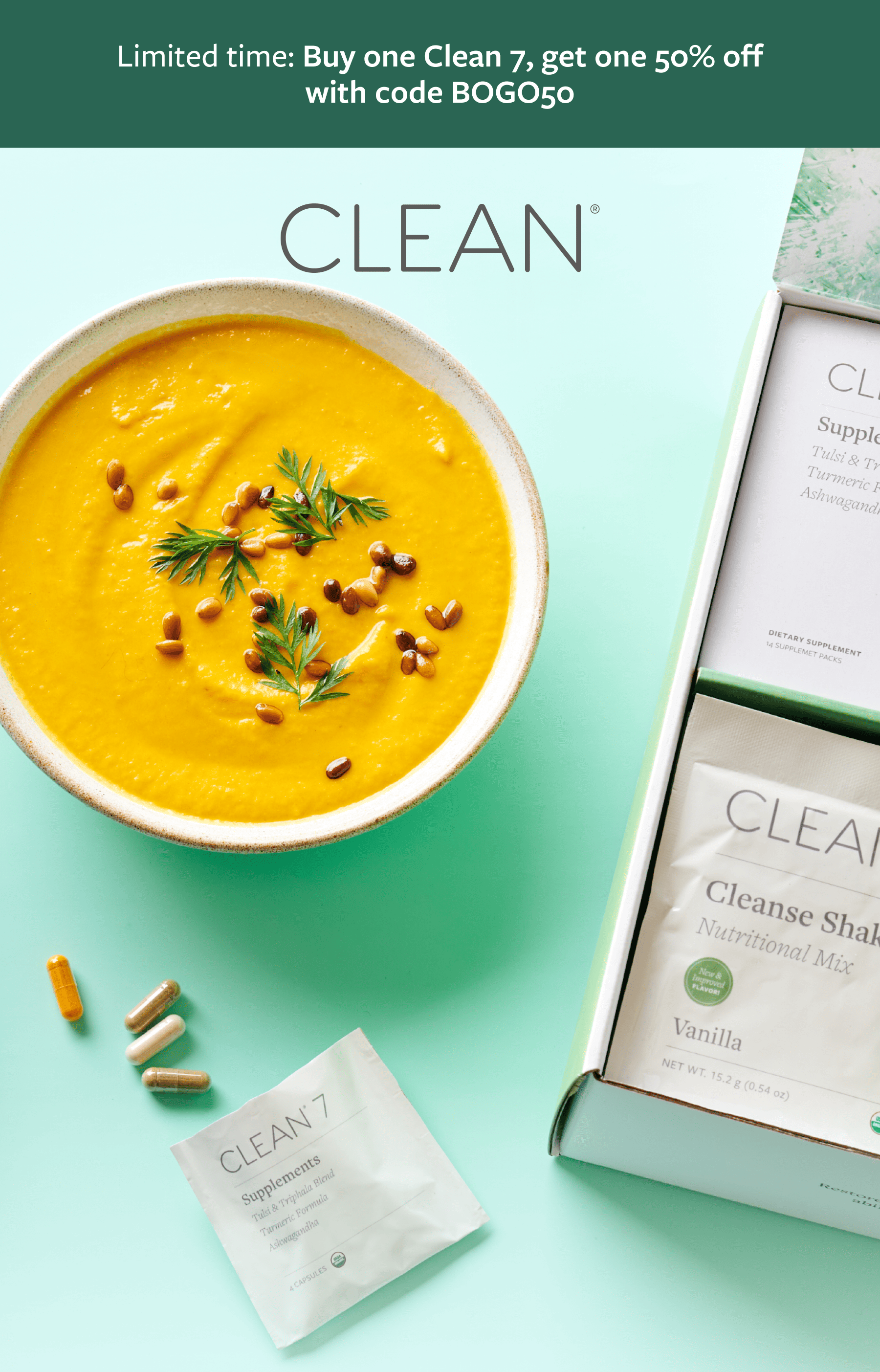 Clean 7 Buy One Get One 50% off with code BOGO50