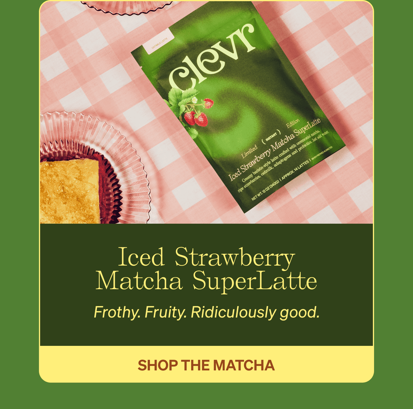 Iced Strawberry Matcha SuperLatte: Fruity. Frothy. Ridiculously Good. [SHOP THE MATCHA]