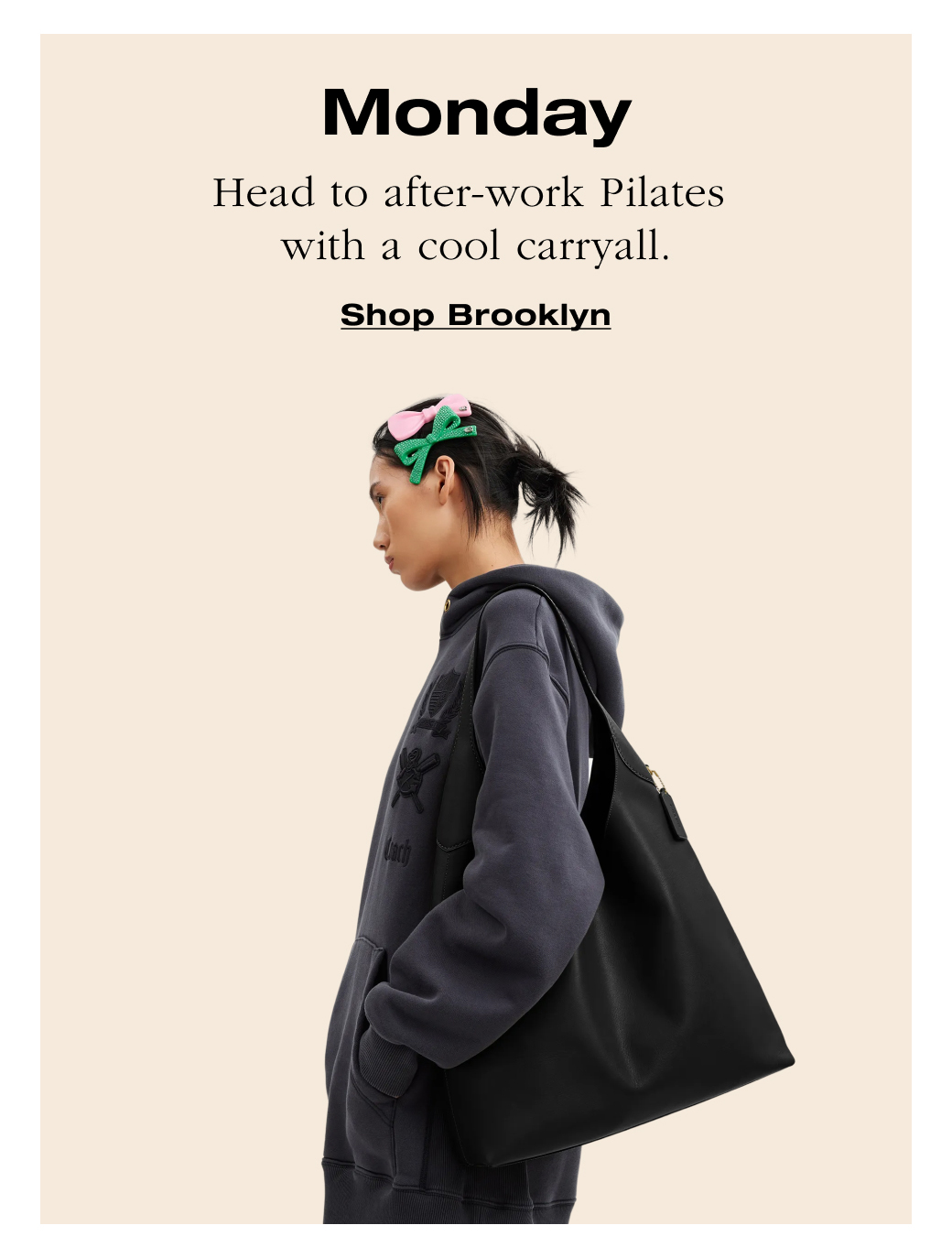 Monday. Head to after-work Pilates with a cool carryall. Shop Brooklyn 
