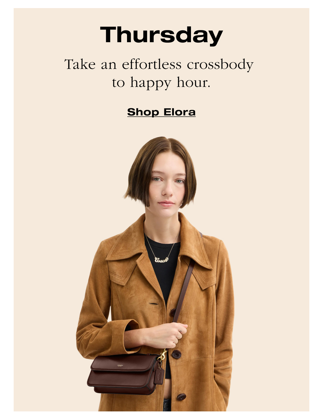 Thursday Take an effortless crossbody  to happy hour. Shop Elora 