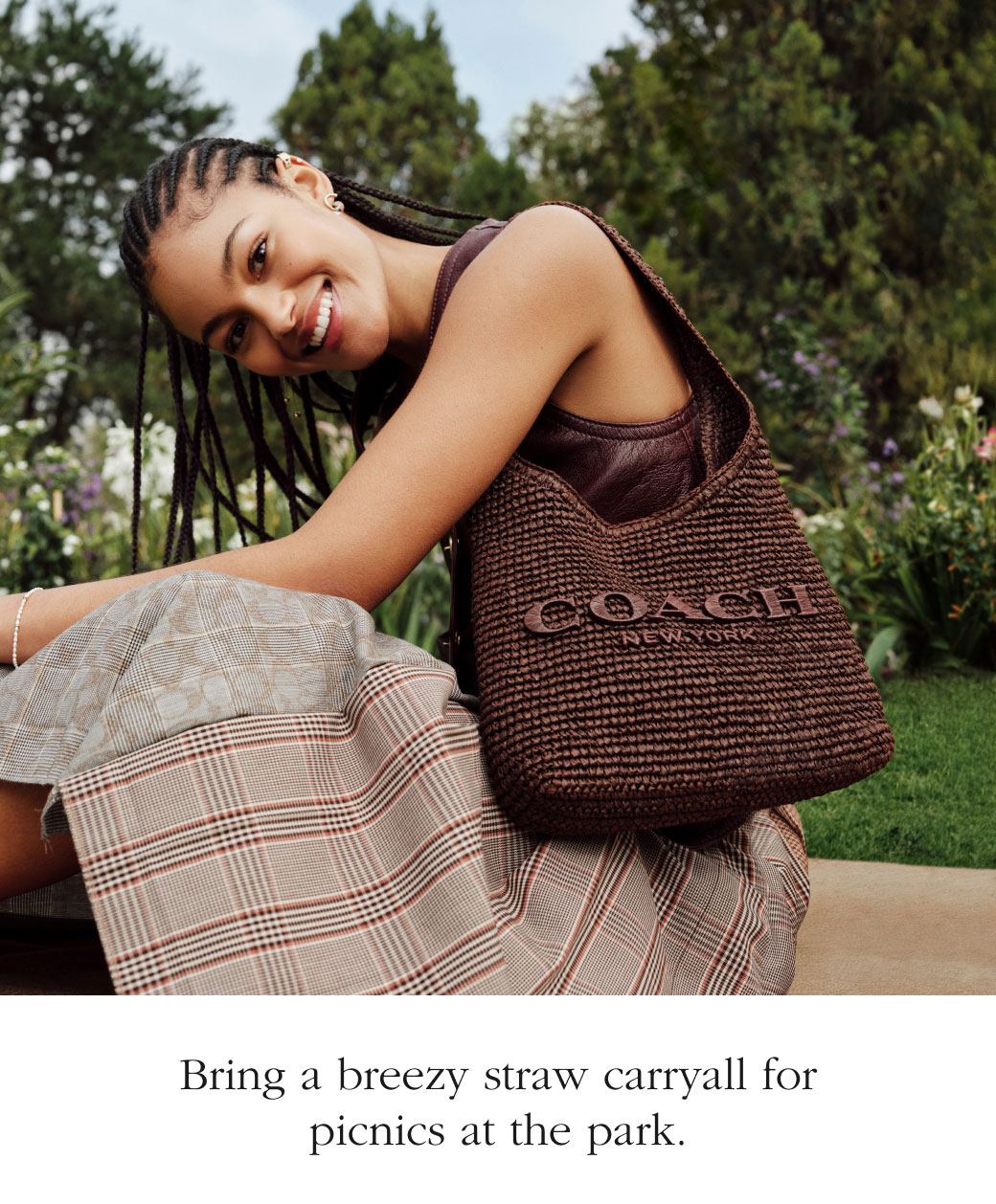 Bring a breezy straw carryall for picnics at the park.