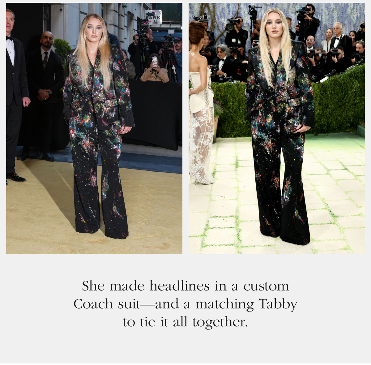 She made headlines in a custom Coach suit—and a matching Tabby to tie it all together.