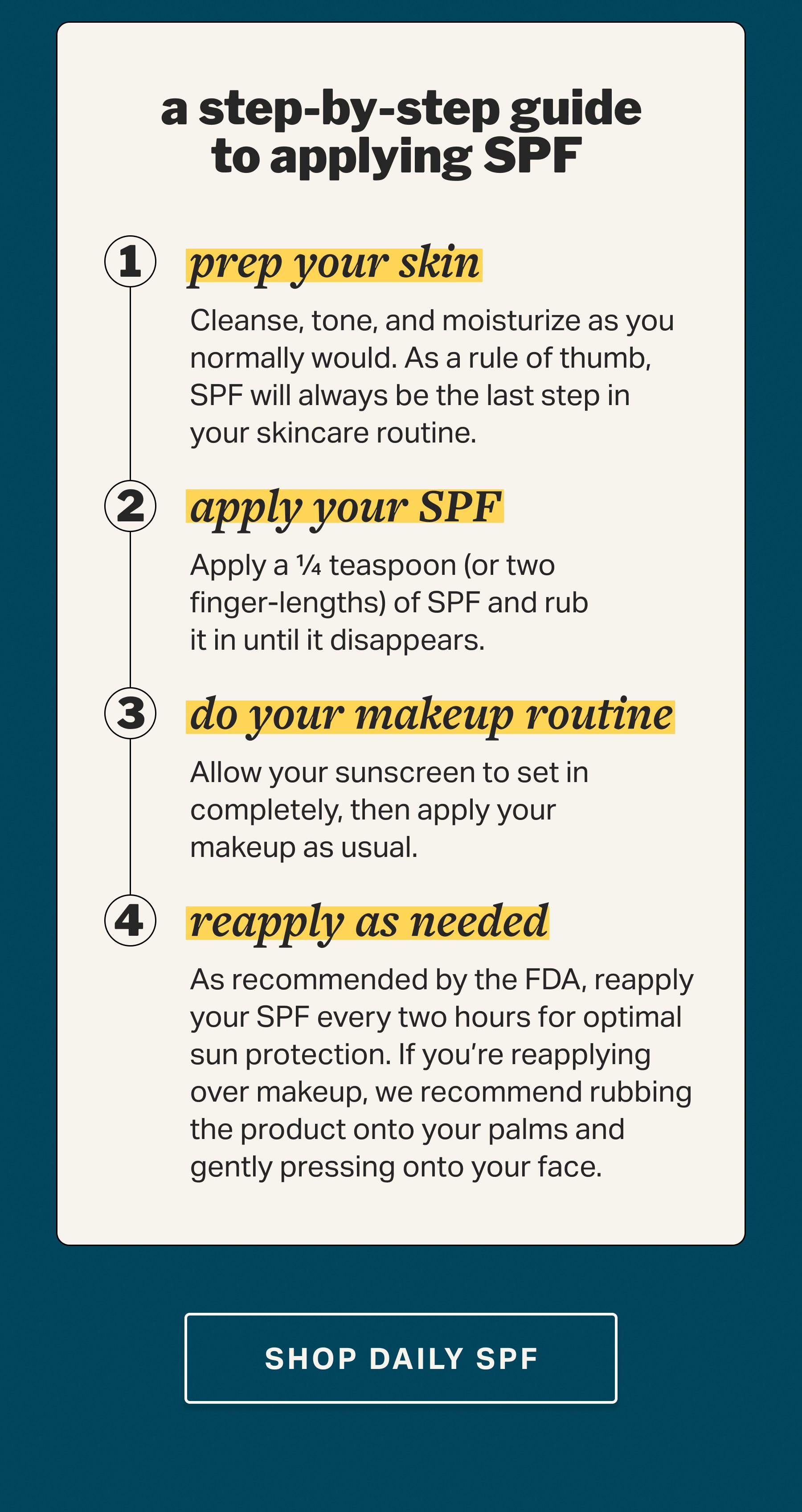 a step-by-step guide to applying SPF&nbsp;