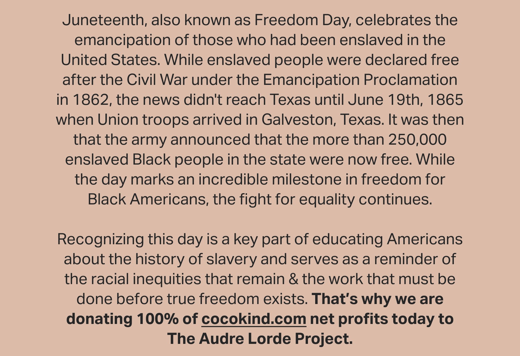In honor of Juneteenth, we are donating 100% of today’s online net profits to The Audre Lorde Project.
