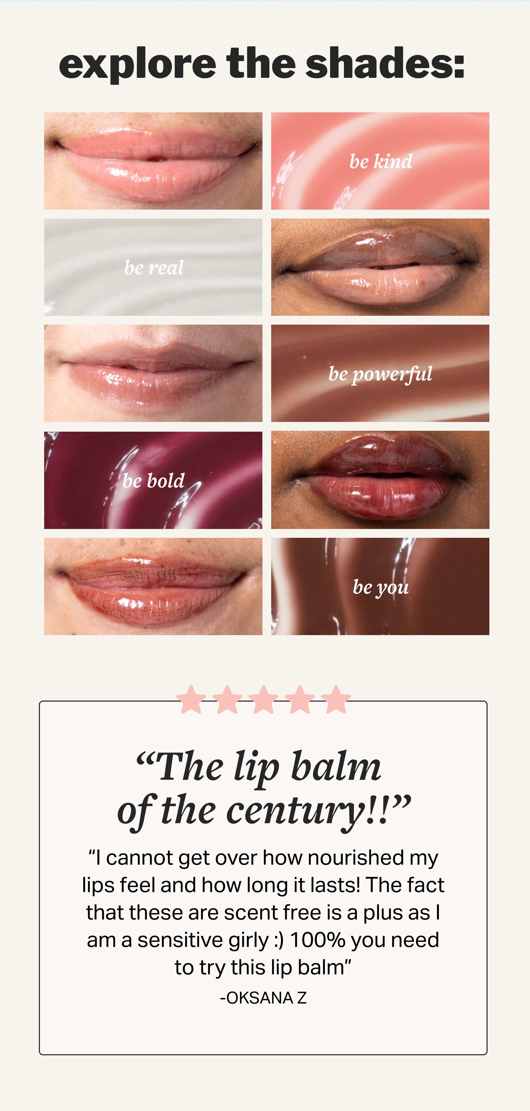 EXPLORE THE SHADES: Be KIND, Be real, Be Powerful, Be Bold, Be You