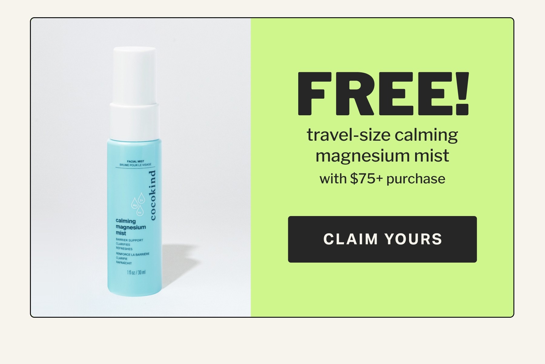 FREE! travel-size calming magnesium mist WITH $75+ PURCHASE