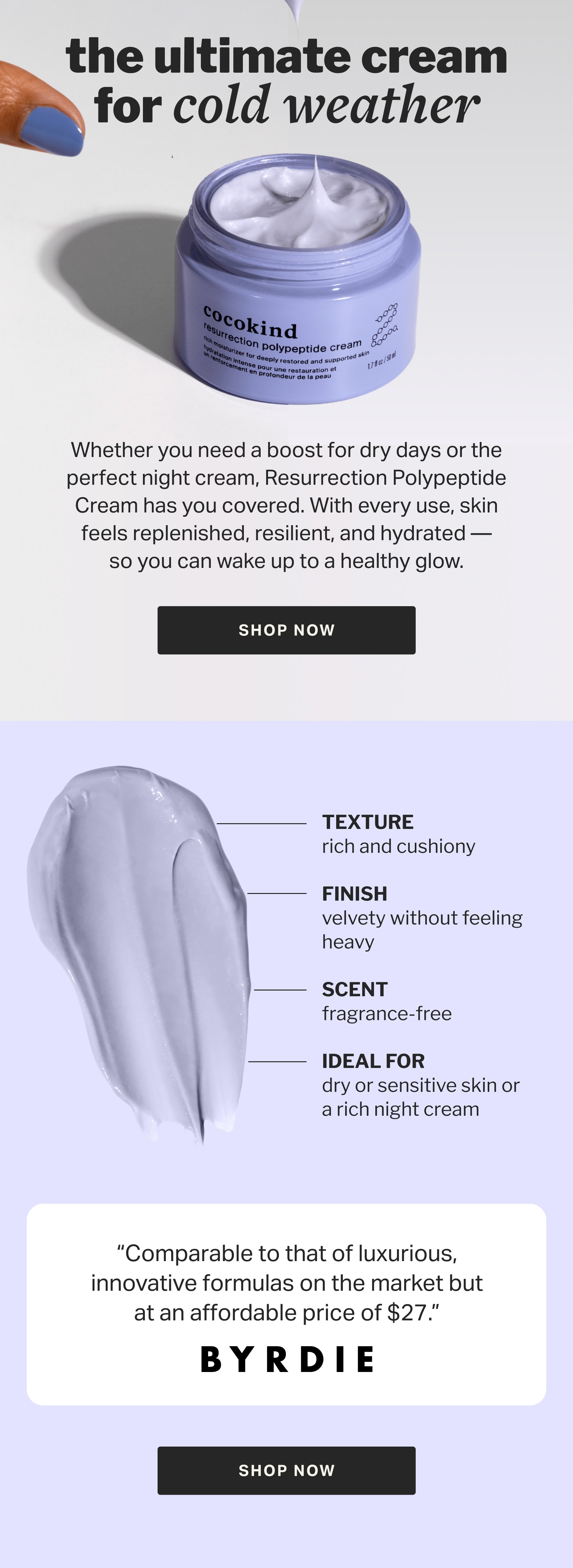 the ultimate cream for cold weather | Whether you need a boost for dry days or the perfect night cream, Resurrection Polypeptide Cream has you covered. With every use, skin feels replenished, resilient, and hydrated — so you can wake up to a healthy glow.
