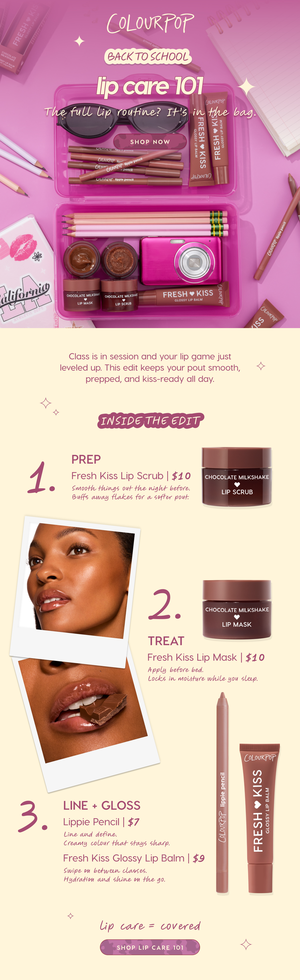 COLOURPOP | Back to School: lip care 101: The full lip routine? It's in the bag. Shop Now