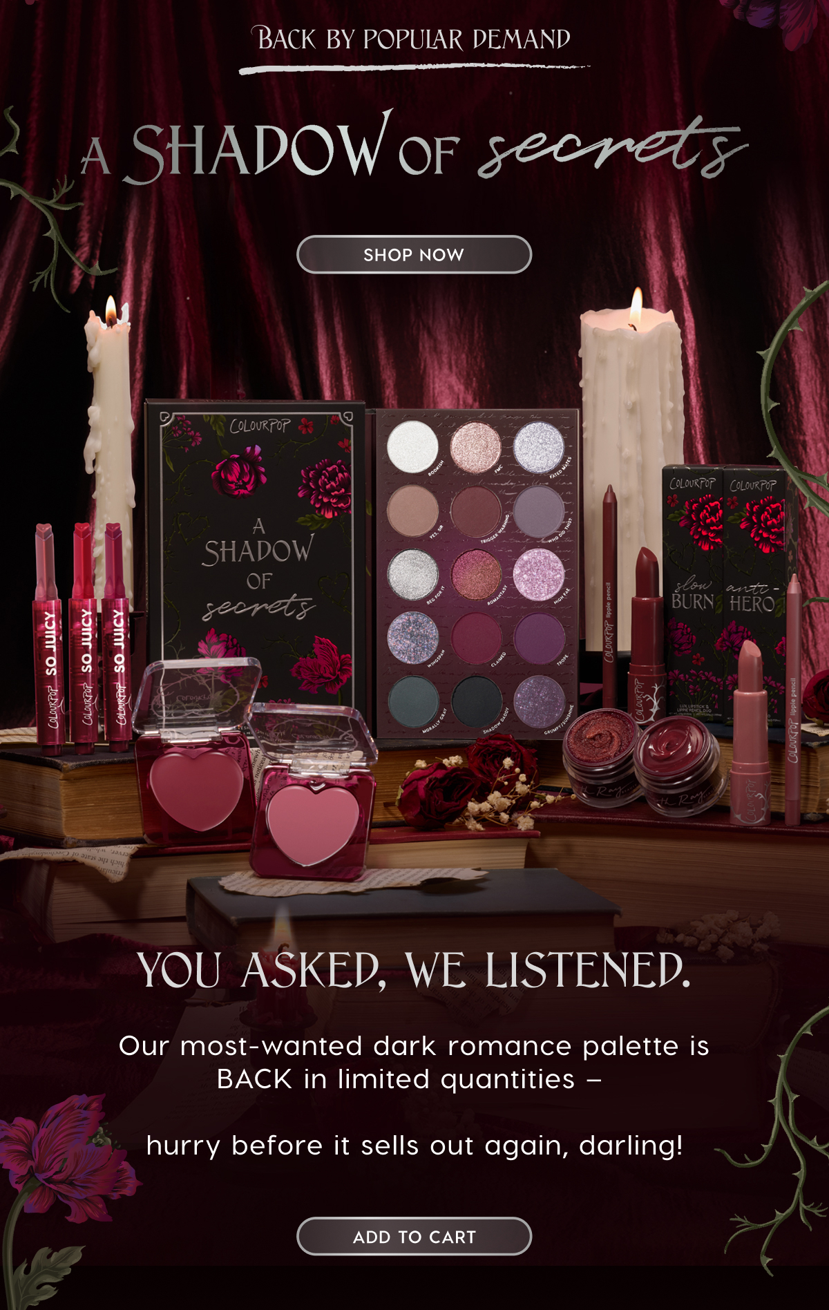 BACK BY POPULAR DEMAND | A Shadow of Secrets | You asked, we listened. Our most-wanted dark romance palette is BACK in limited quantities - hurry before it sells out again, darling!