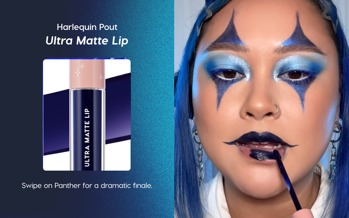Harlequin Pout: Utra Matte Lip | Swipe on Panther for a dramatic finale.