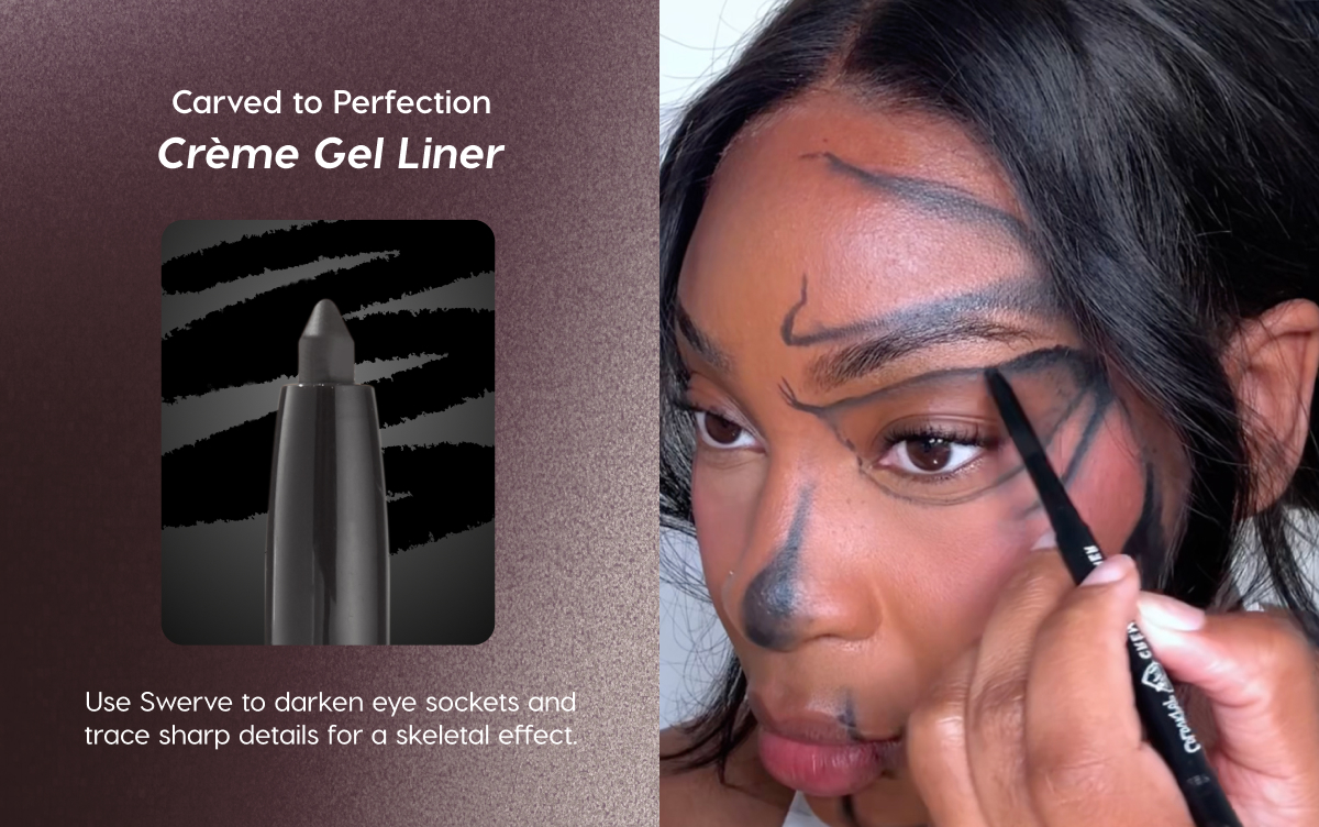 Carved to Perfection: Creme Gel Liner | Use Swerve to darken eye sockets and trace sharp details for a skeletal effect.