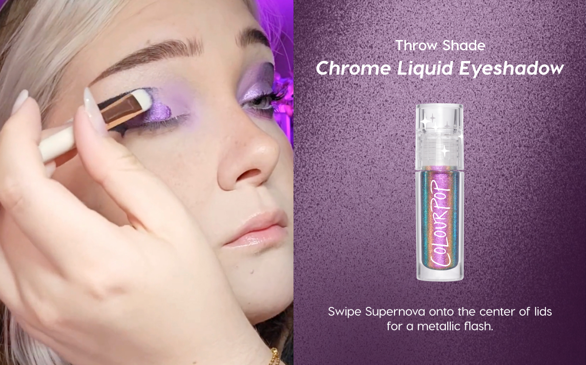 Throw Shade: Chrome Liquid Eyeshadow | Swipe Supernova onto the center of lids for a metallic flash.