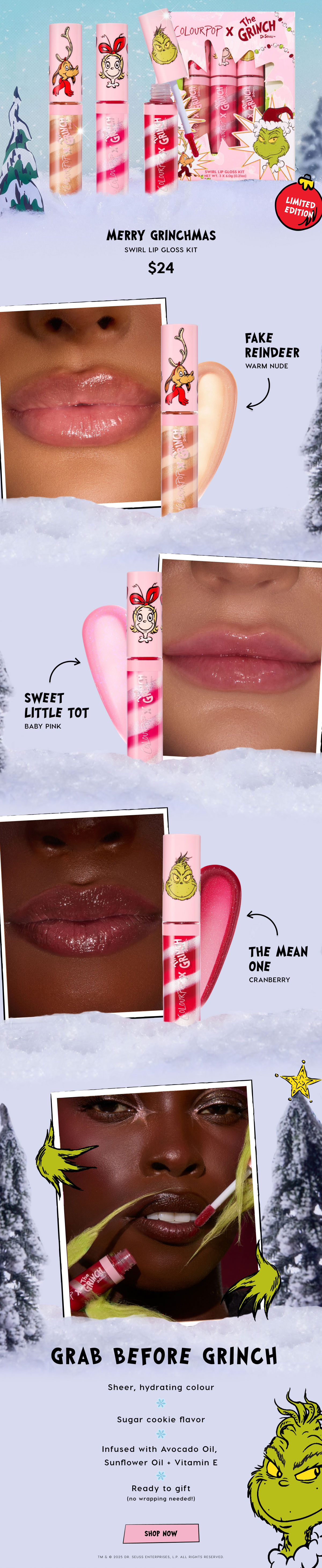 Merry Grinchmas Swirl Lip Gloss Kit $24