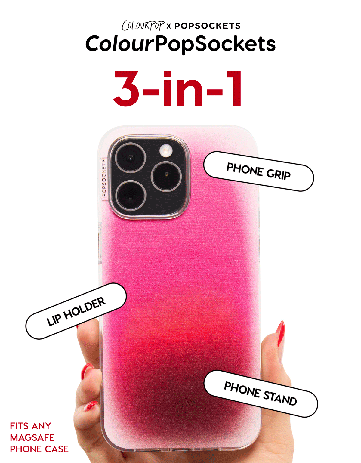 ColourPop x Popsockets | 3-in-1 Phone Grip, Lip Holder, and Phone Stand | Fits any magsafe phone case