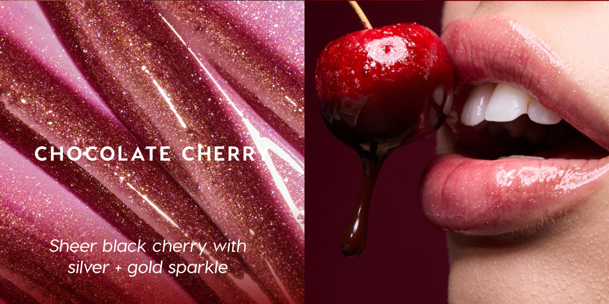 Chocolate Cherry | Sheer black cherry with silver + gold sparkle