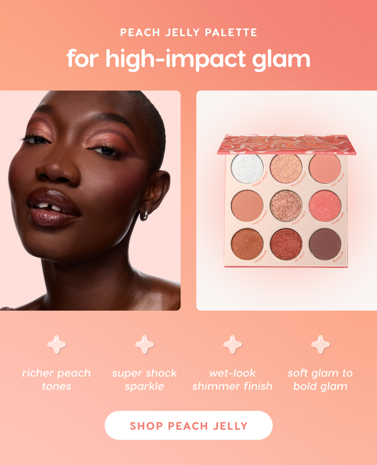 Peachy Perfection includes Peach Jelly Eyeshadow Palette, Liquid Blush in Perfect Peach, and Fresh Kiss Glossy Balm in Peach Mochi. Shop Now