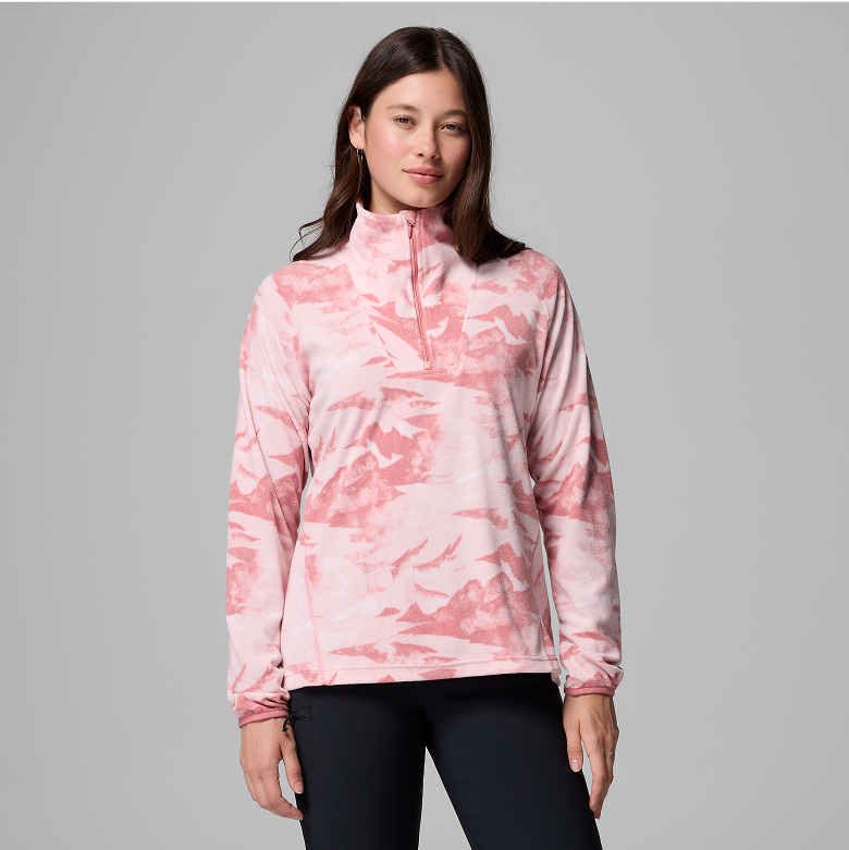 Pink patterned half zip fleece