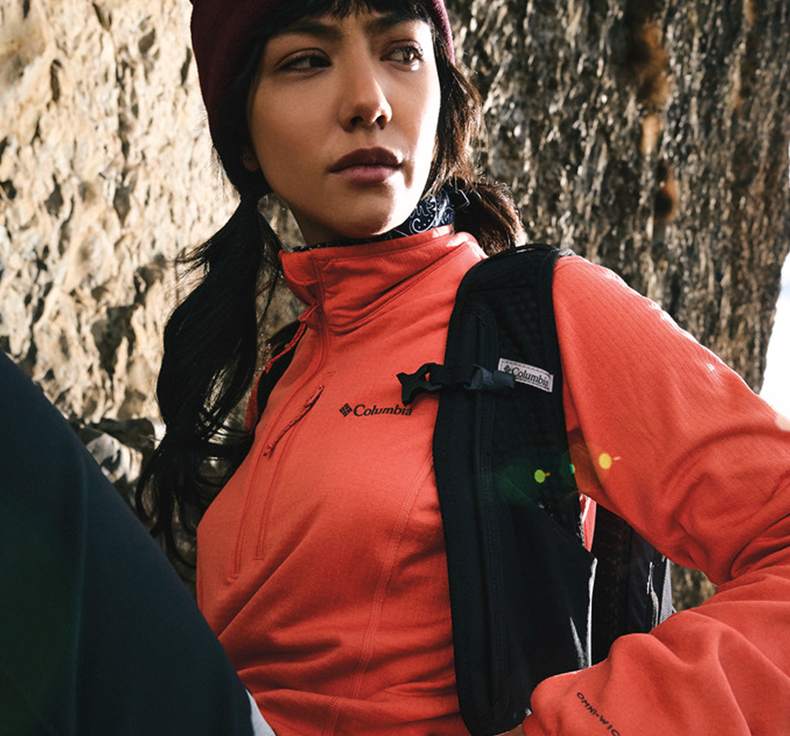 A woman hiking.