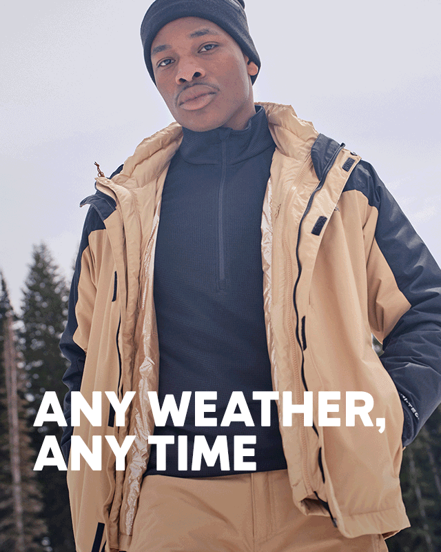 Man in an insulated jacket. ANY WEATHER. ANY TIME.