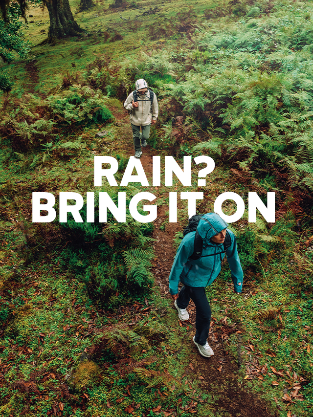 Two people hiking on a rainy day. RAIN? BRING IT ON