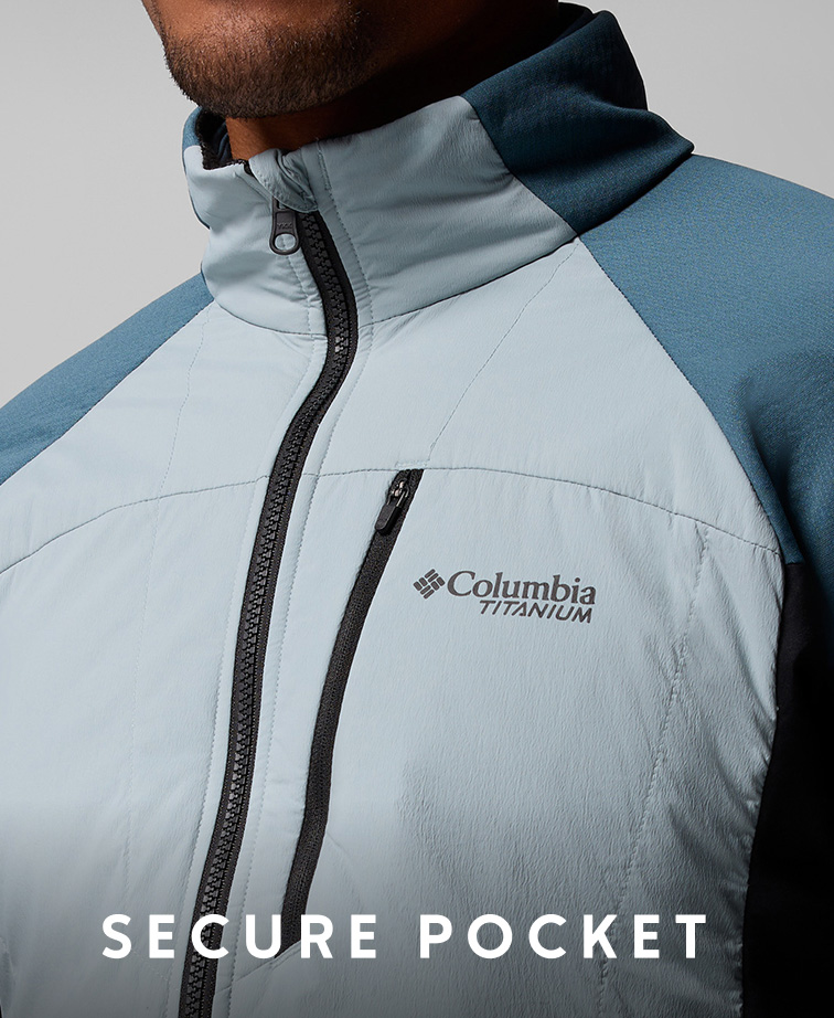 Close up of pocket of the jacket with text: SECURE POCKET