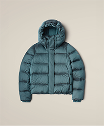 A blue puffer jacket.